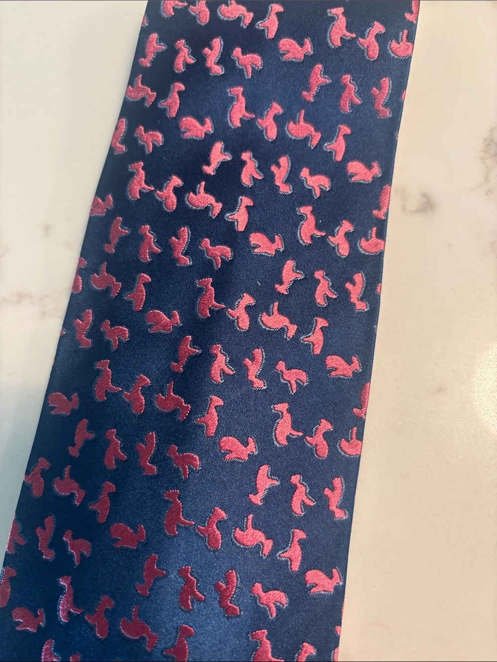 Charvet Navy Silk Tie with Pink Seahorse Motif